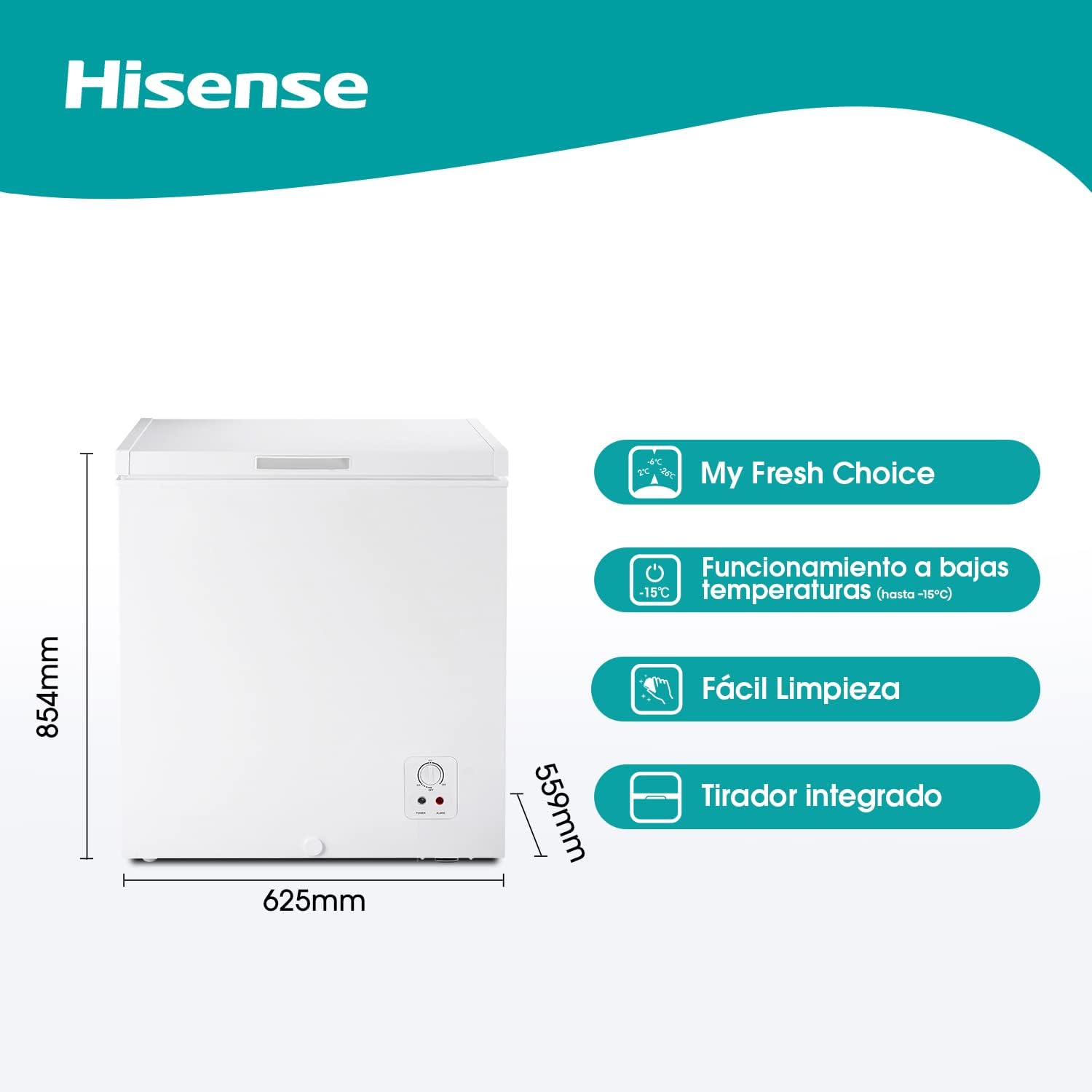 Hisense FT184D4AWF - Congélateur coffre horizontal, panier avec poignée, double fonction convertible en mode réfrigérateur, capacité nette 142 L, silencieux 38 dBA, blanc