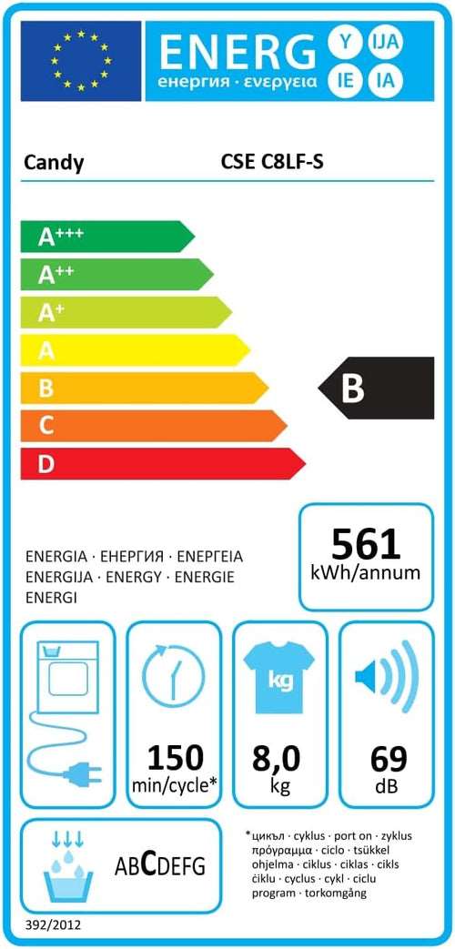 Candy Smart CSE C8LF-S, Secadora, 8 kg, bomba de calor, digitales y controles, NFC, 14 ciclos, depósito de condensaciones en zócalo, fácil planchado, arranque 3-6-9H, instalación en columna, [Clase energética B]