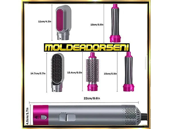 Cepillo Secador Rizador y Plancha Eléctrico Moldeador 5 + 1 de Iones de Pelo Voluminizador 1000W