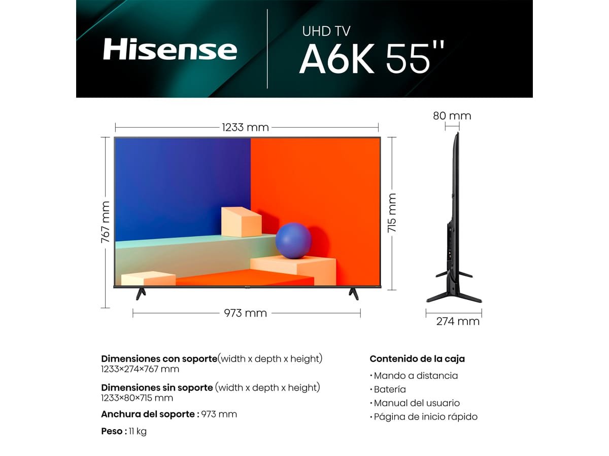 Televisione Hisense 55A6K UHD 4K, Smart TV 55''